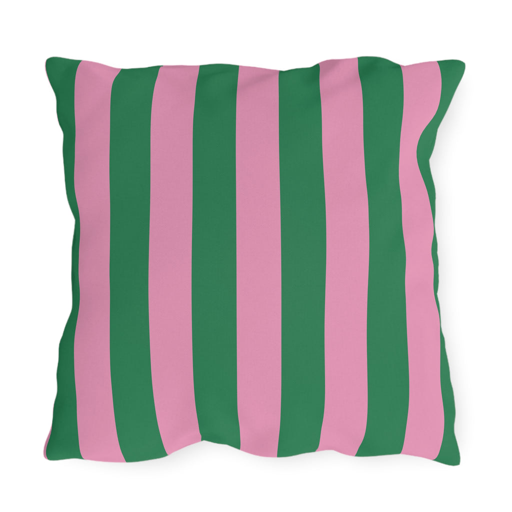 Pink and Green Vertical Stripe Outdoor Pillows | Patio Cushion, Poolside Decor