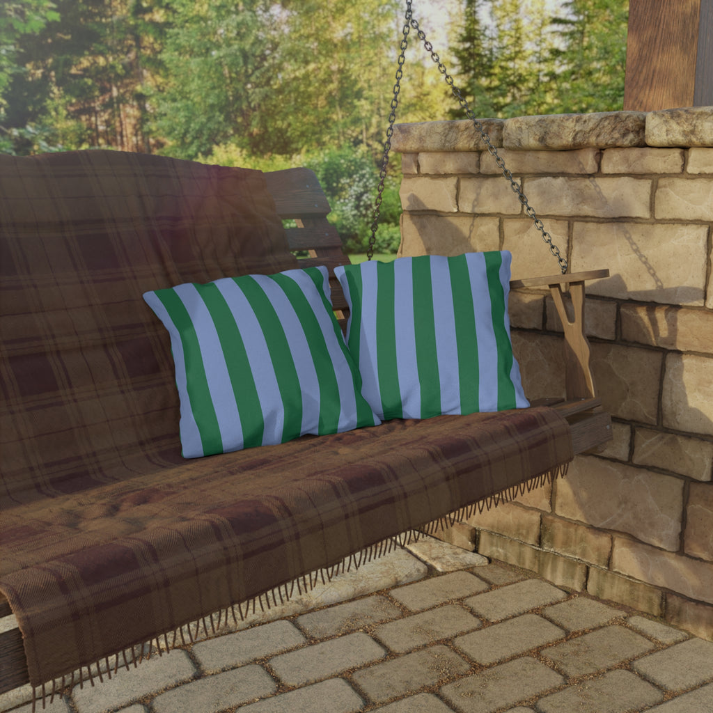 Blue and Green Vertical Stripe Outdoor Pillow | Patio Cushion