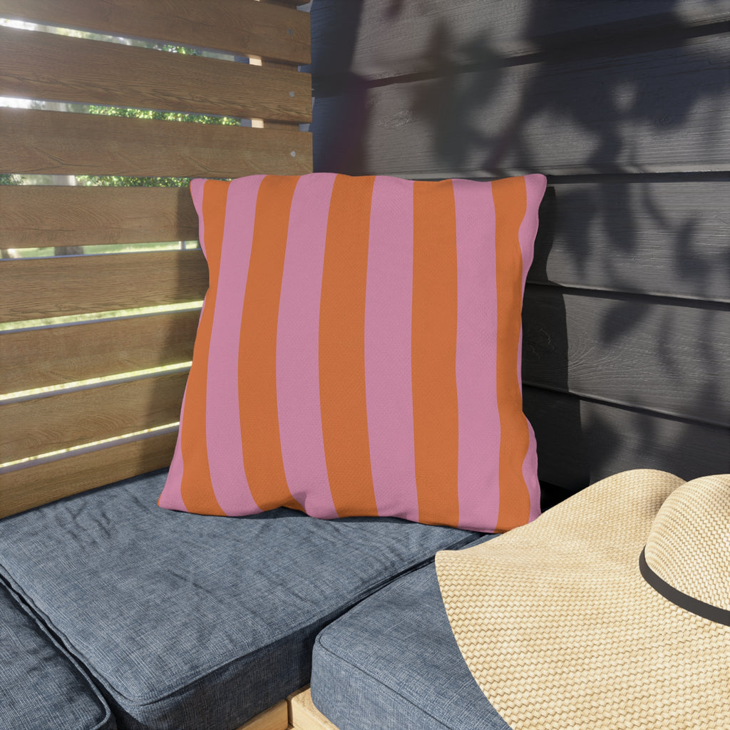 Orange and Pink Stripe Outdoor Pillow | Bold Striped Cushion for Patio