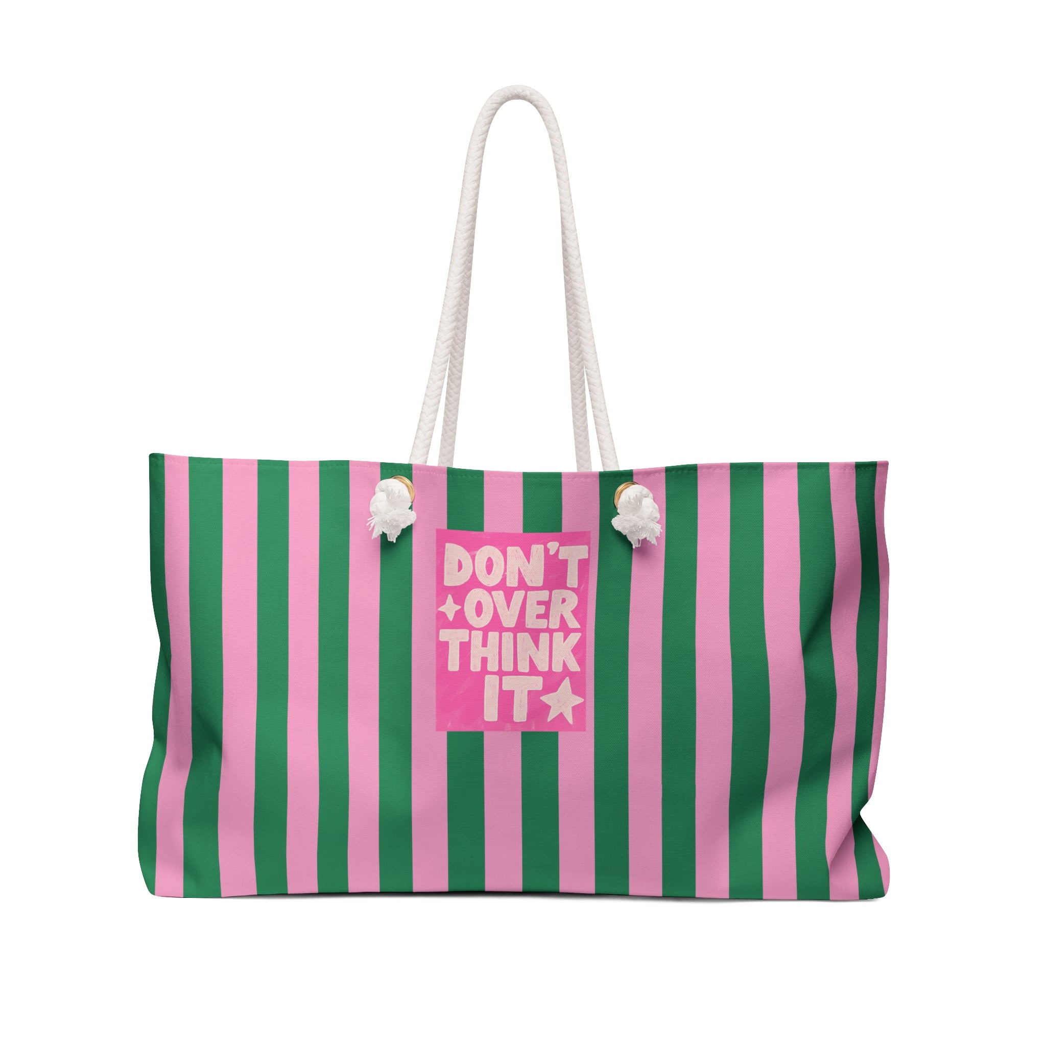 Pink and Green Striped Weekender Bag | Large Travel Tote