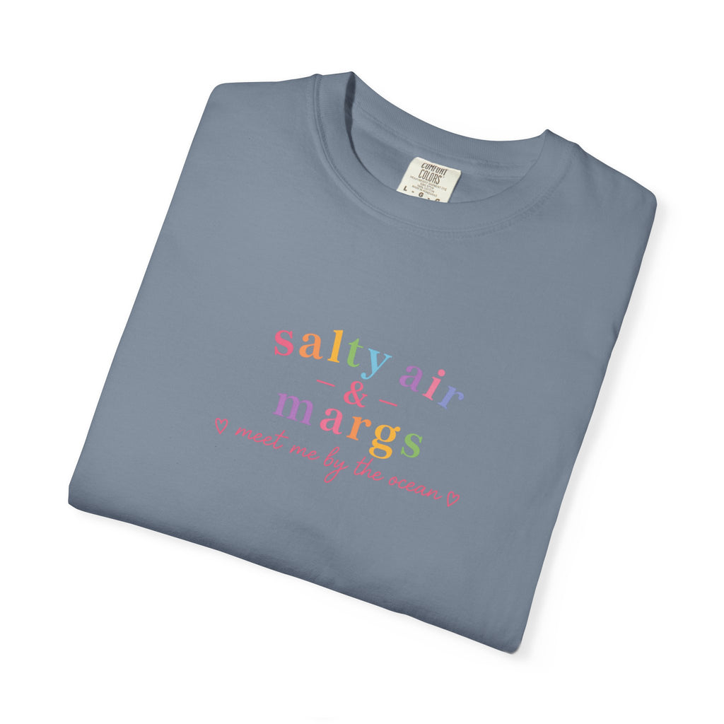 Funny T-Shirt Women Tee, Colourful Typographic Design Salty Air and Margs girls trip Tshirt