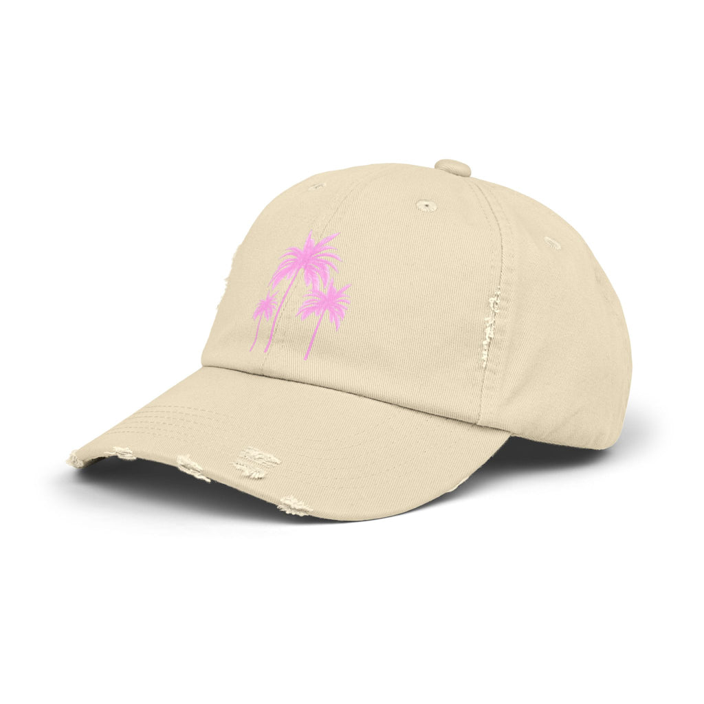 Pink Palm Trees Cap | Distressed Baseball Hat, Tropical Beach Design