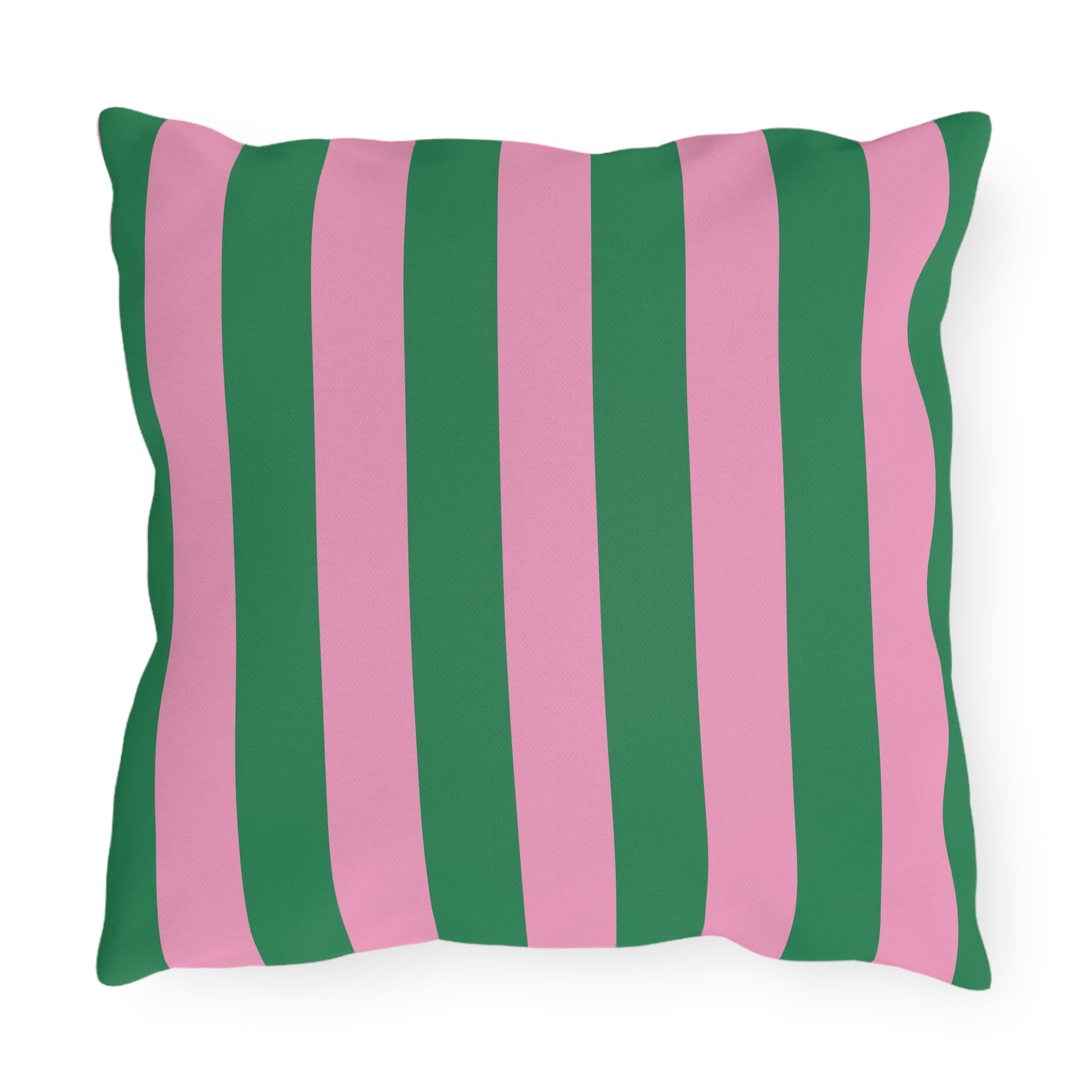 Pink and Green Vertical Stripe Outdoor Pillows | Patio Cushion, Poolside Decor