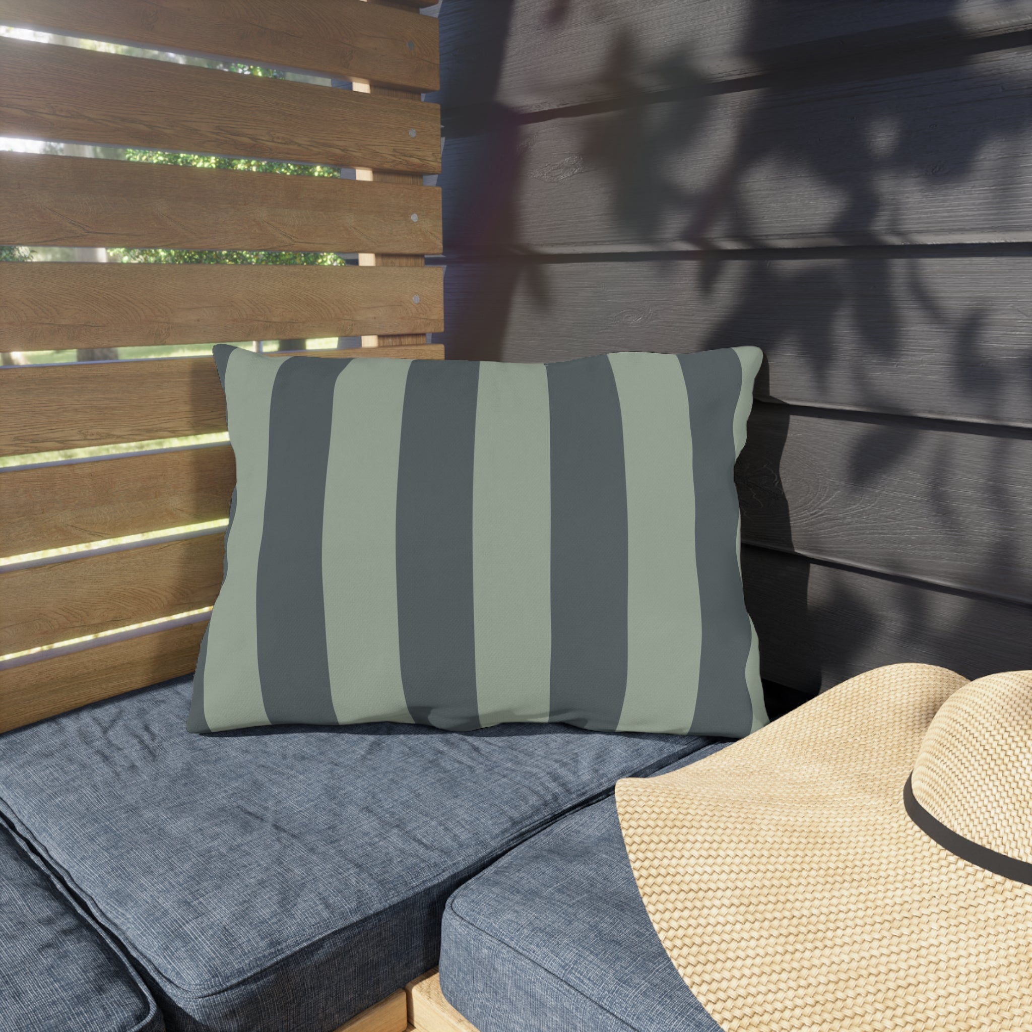 Green Striped Outdoor Pillow | Wide Vertical Stripe Patio Cushion