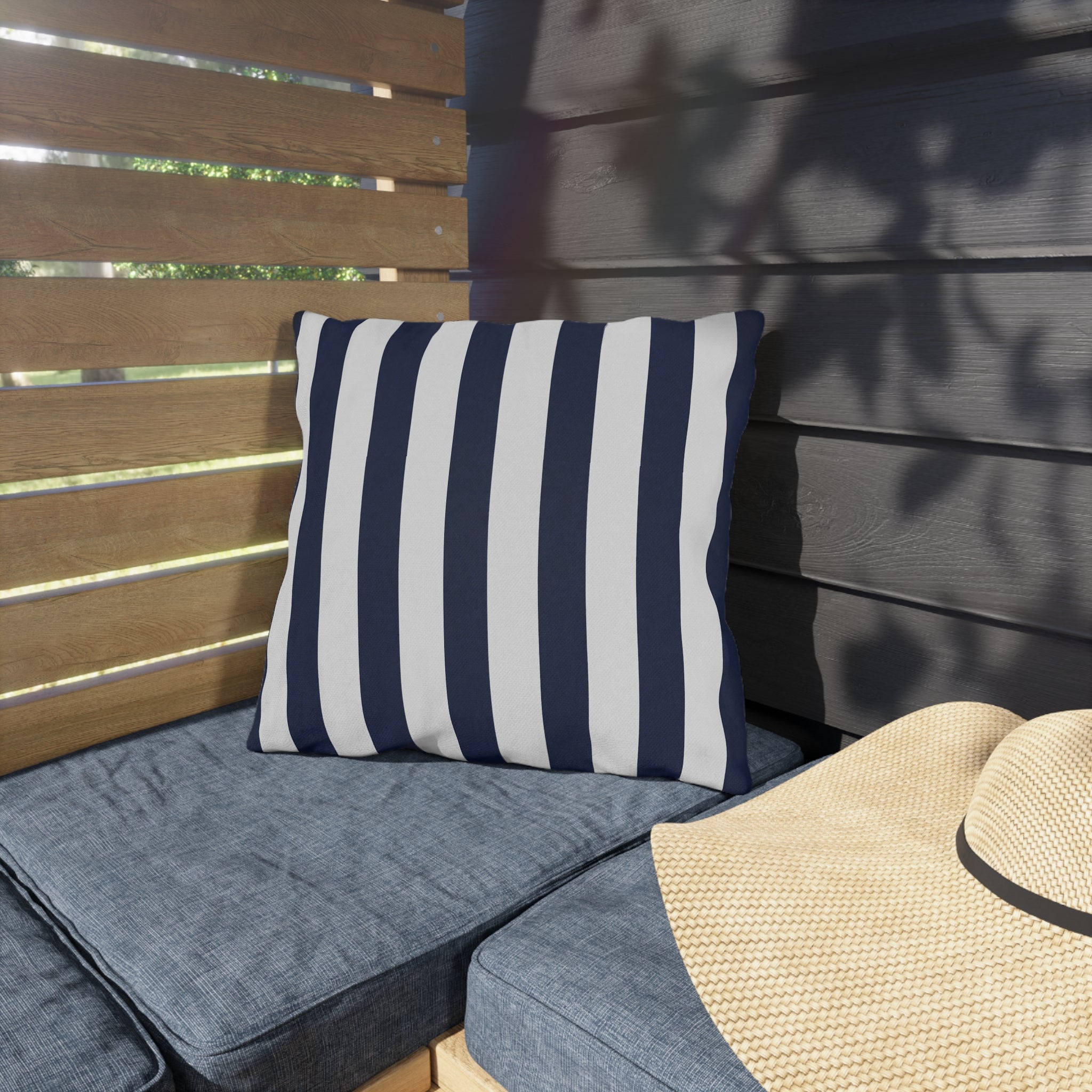 Navy blue White Stripe Outdoor Pillow | Coastal Patio Cushion