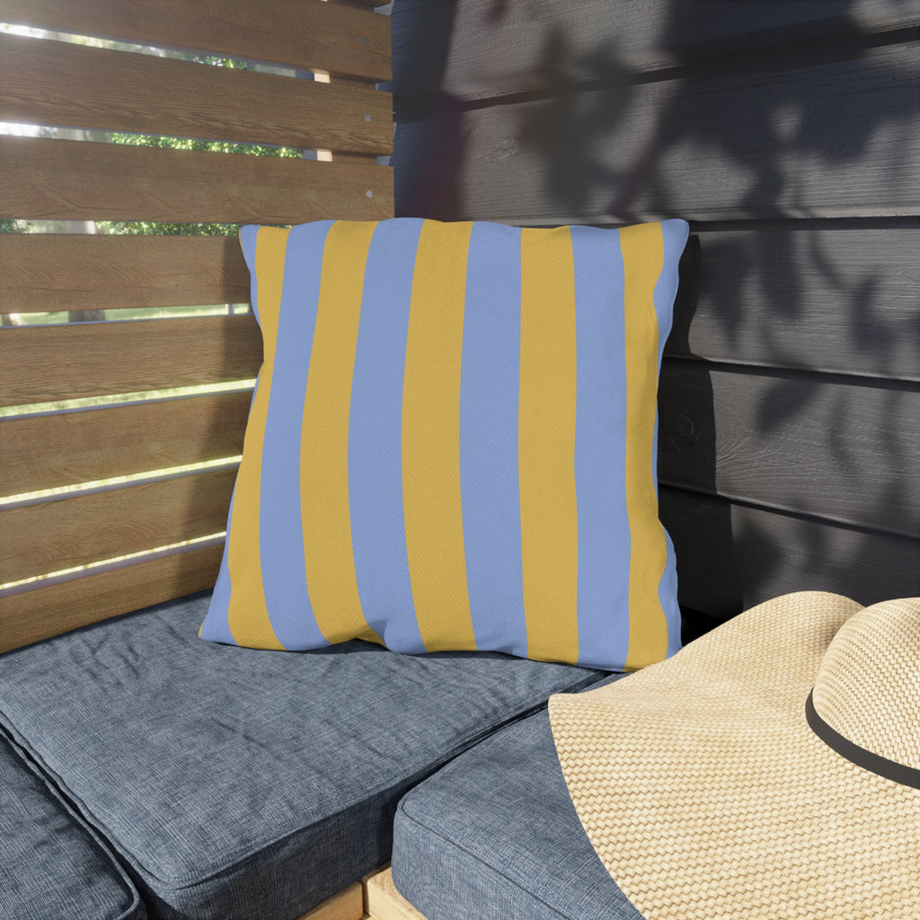 Blue and Yellow Stripe Outdoor Pillows | Coastal Patio Cushion