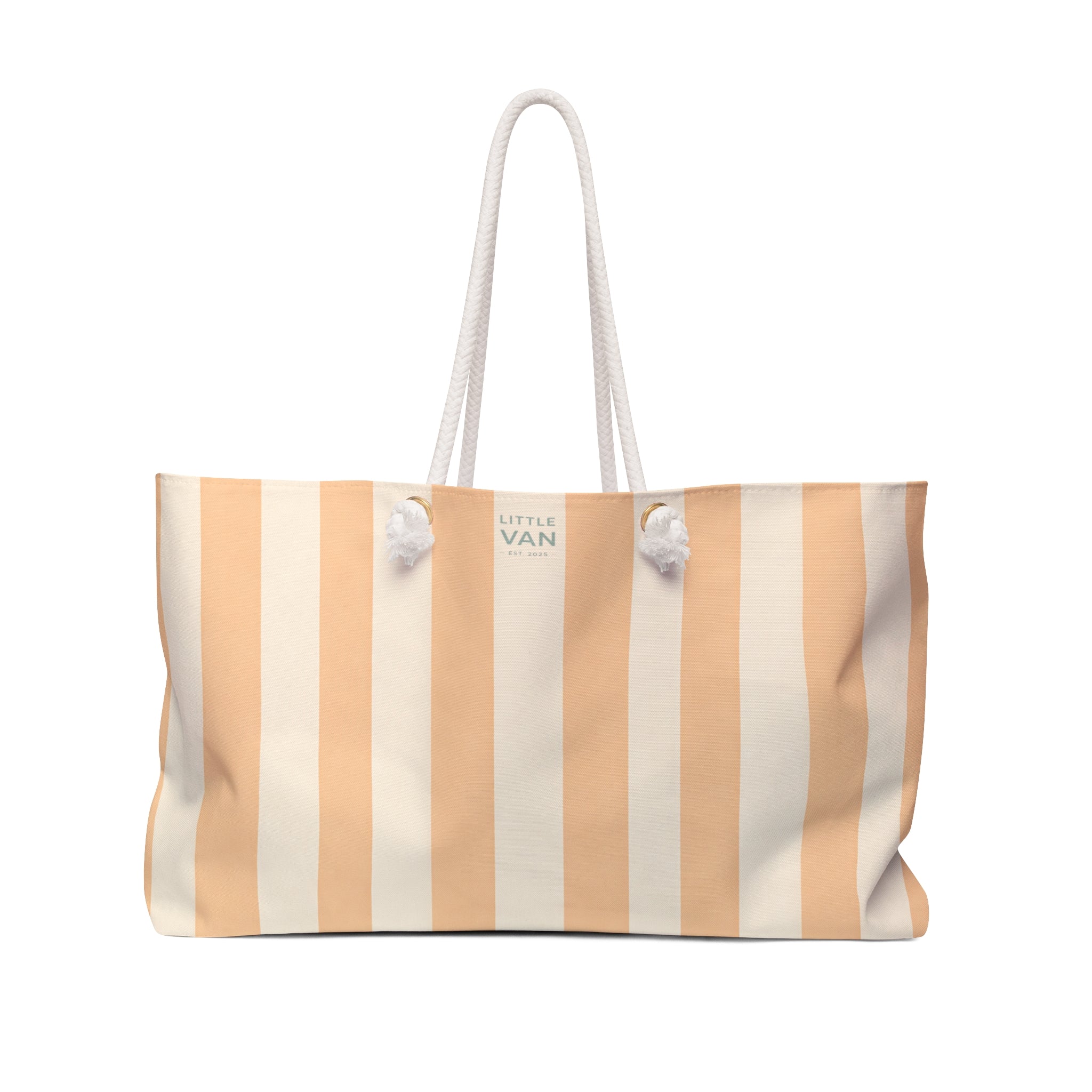 Beige Vertical Stripe Weekender Bag | Striped Travel Tote