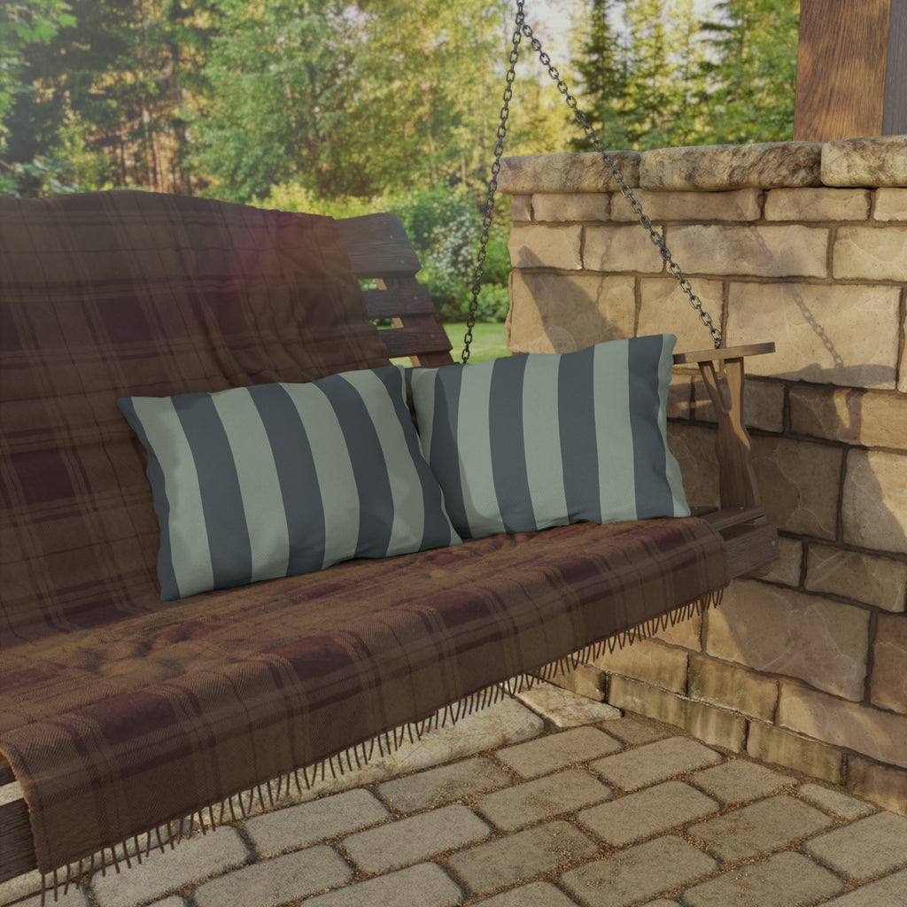 Green Striped Outdoor Pillow | Wide Vertical Stripe Patio Cushion