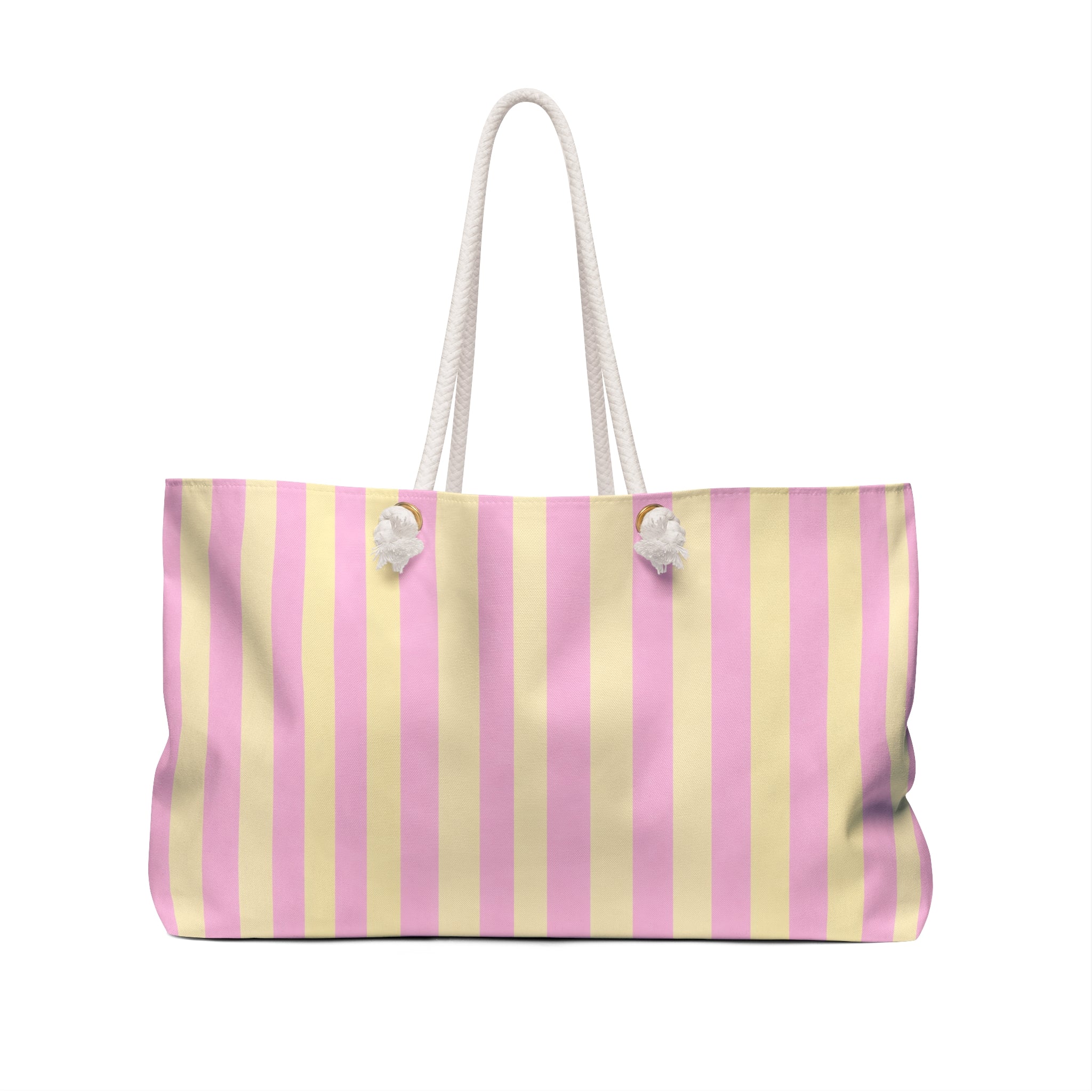 Pink and Yellow Striped Weekender Bag | Beach Tote, Striped Travel Bag