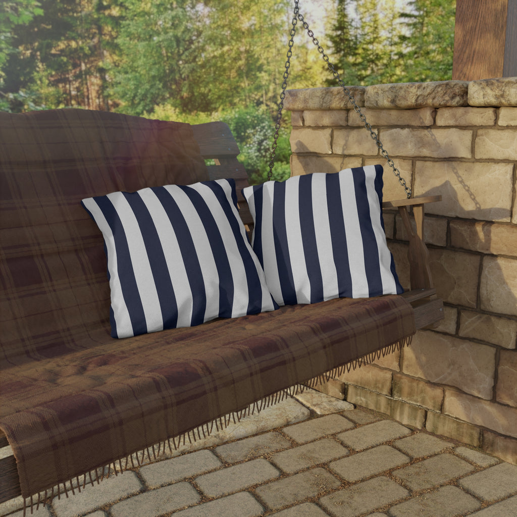 Navy blue White Stripe Outdoor Pillow | Coastal Patio Cushion