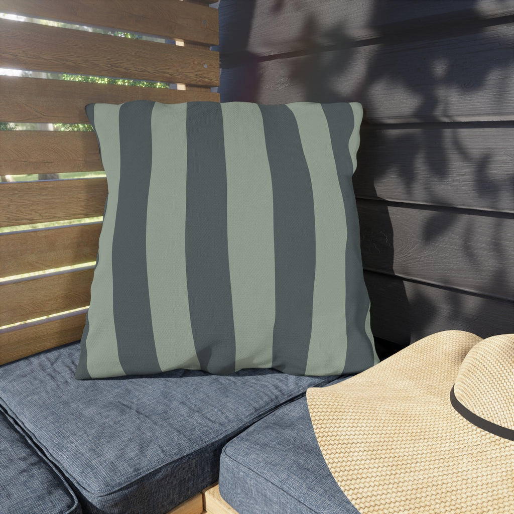 Green Striped Outdoor Pillow | Wide Vertical Stripe Patio Cushion