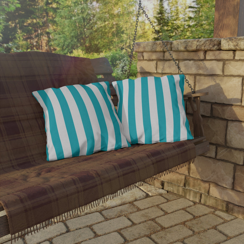 Teal Stripe Outdoor Pillows | Blue White Nautical Cushion