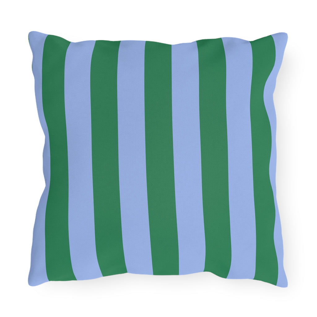 Blue and Green Vertical Stripe Outdoor Pillow | Patio Cushion