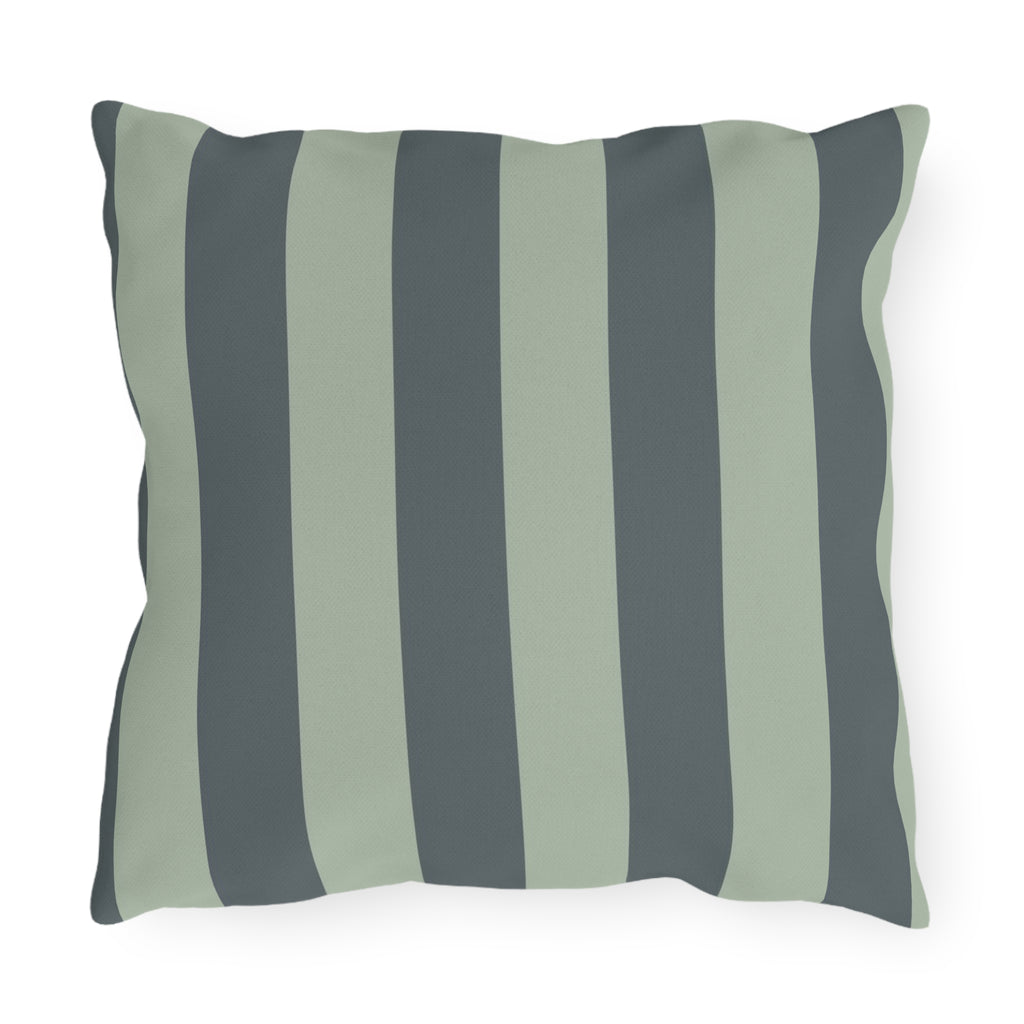 Green Striped Outdoor Pillow | Wide Vertical Stripe Patio Cushion