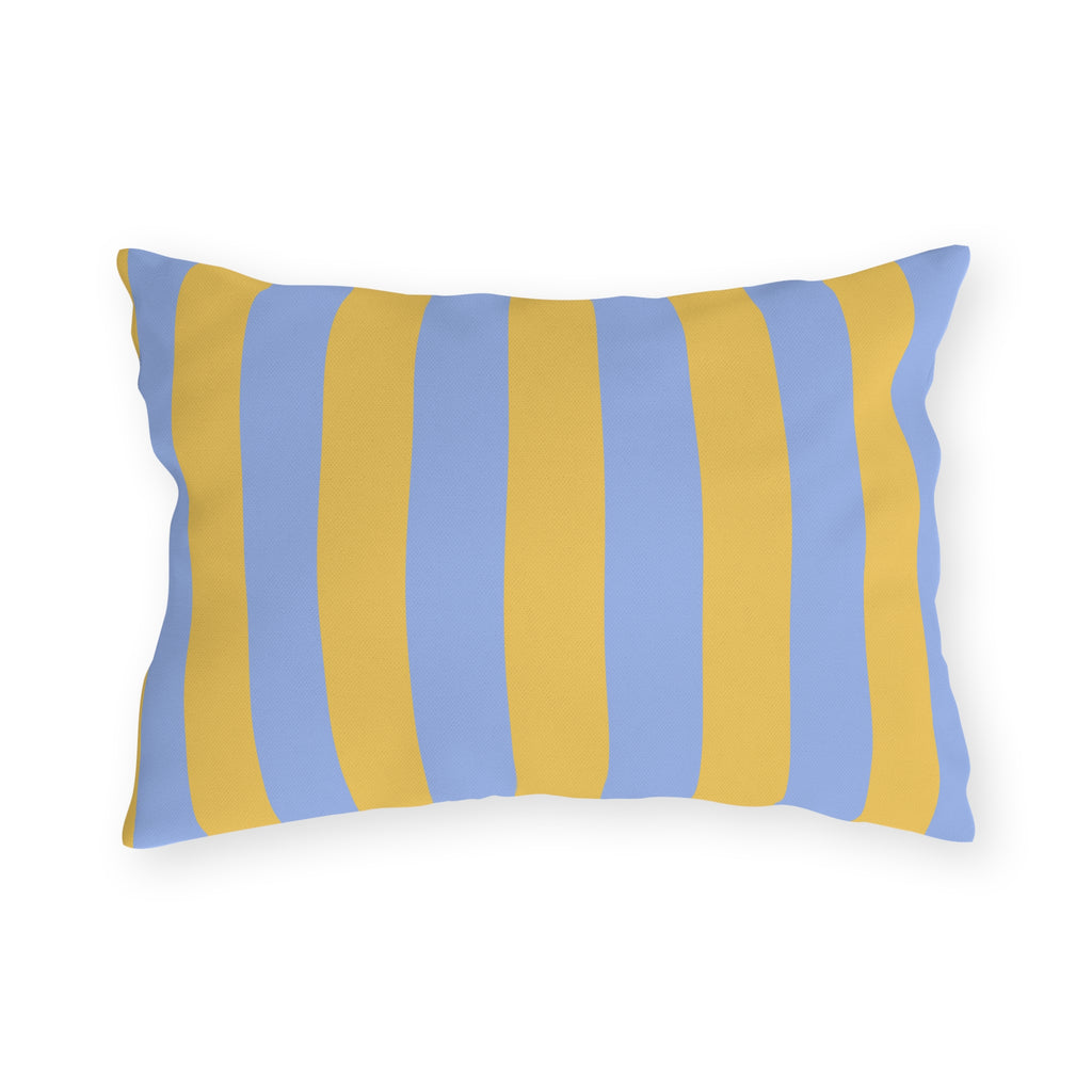 Blue and Yellow Stripe Outdoor Pillows | Coastal Patio Cushion