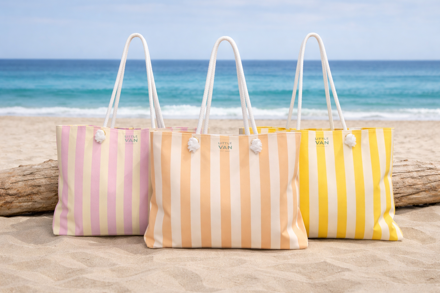 Beige Vertical Stripe Weekender Bag | Striped Travel Tote