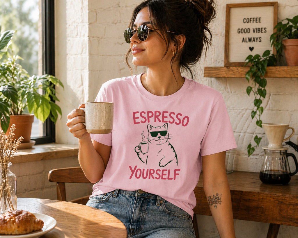 Espresso Yourself Cat T-shirt | Coffee Cat Illustration