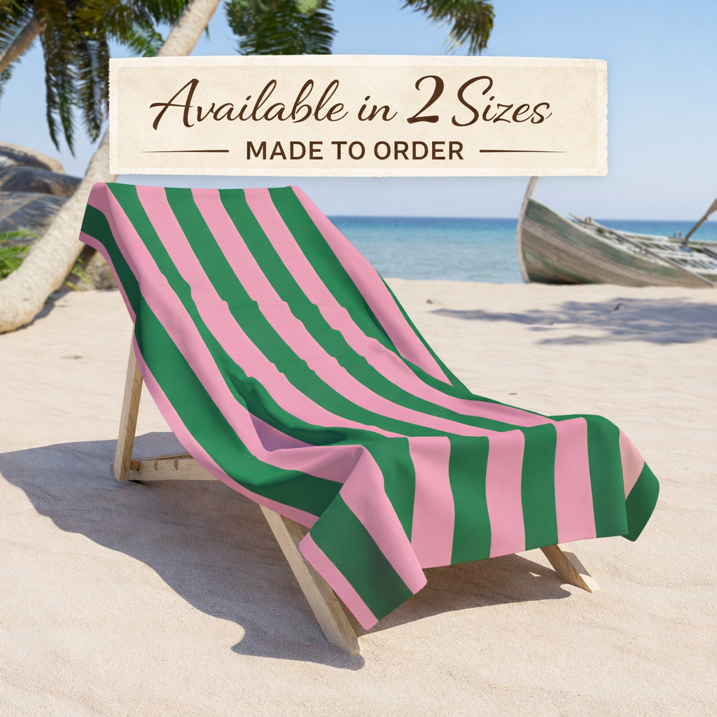Pink and Green Beach Stripes Beach Towel