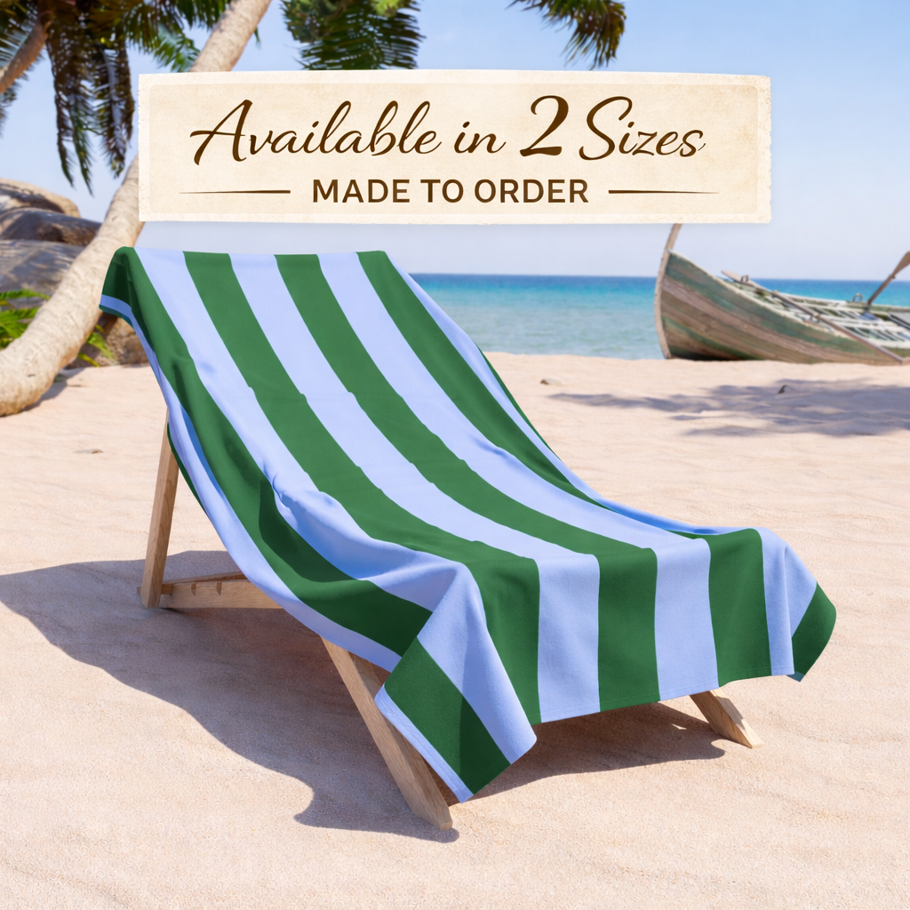 Green and Light Blue Striped Beach Towel | Nautical Summer Stripe