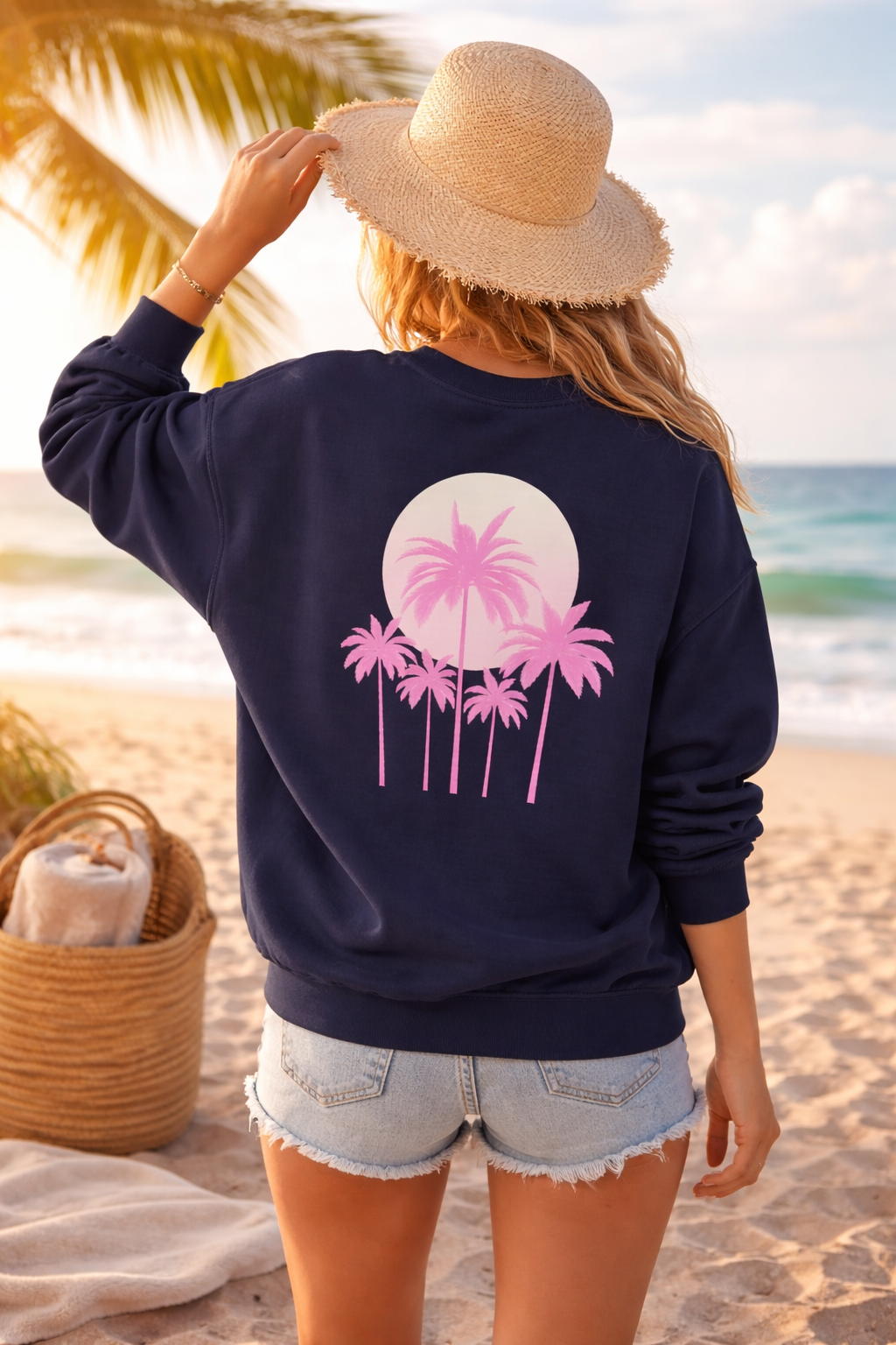 Pink Palm Trees Sweatshirt | Tropical Sunset Crewneck