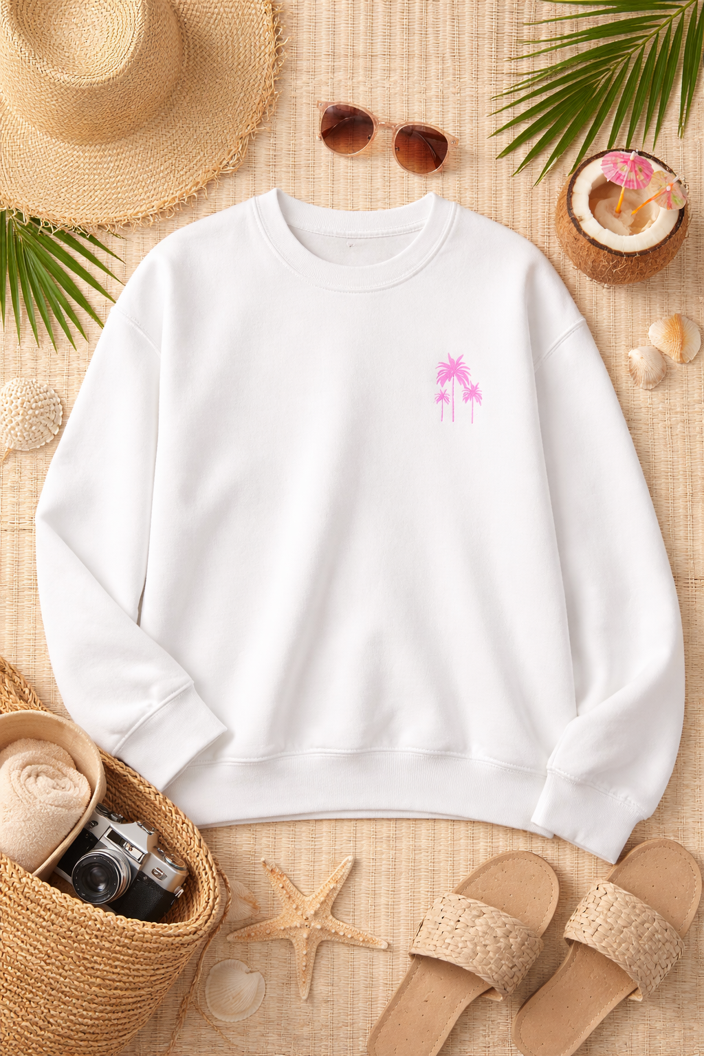 Pink Palm Trees Sweatshirt | Tropical Sunset Crewneck