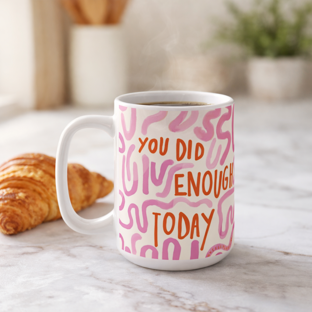 Pink Orange Striped Pattern Mug | 15oz Ceramic Coffee Cup