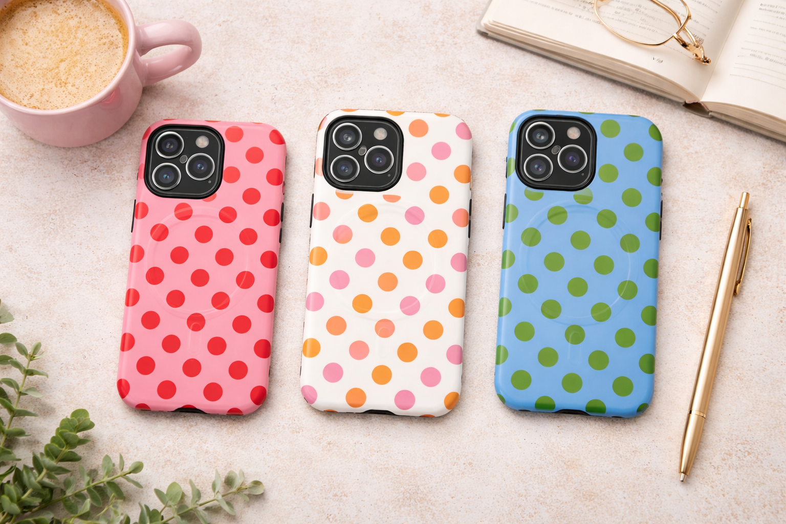 Pink and Orange Polka Dot Phone Case Tough Magnetic Case | Cute Dot Pattern